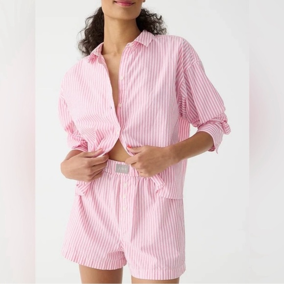 J.Crew Pink Long-sleeve cotton poplin boxer short set in stripe XXL - Picture 1 of 12